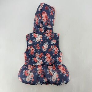 Little Lass Girls Floral Puffer Vest with Hood Pink Faux Fur Trim‎ 24M